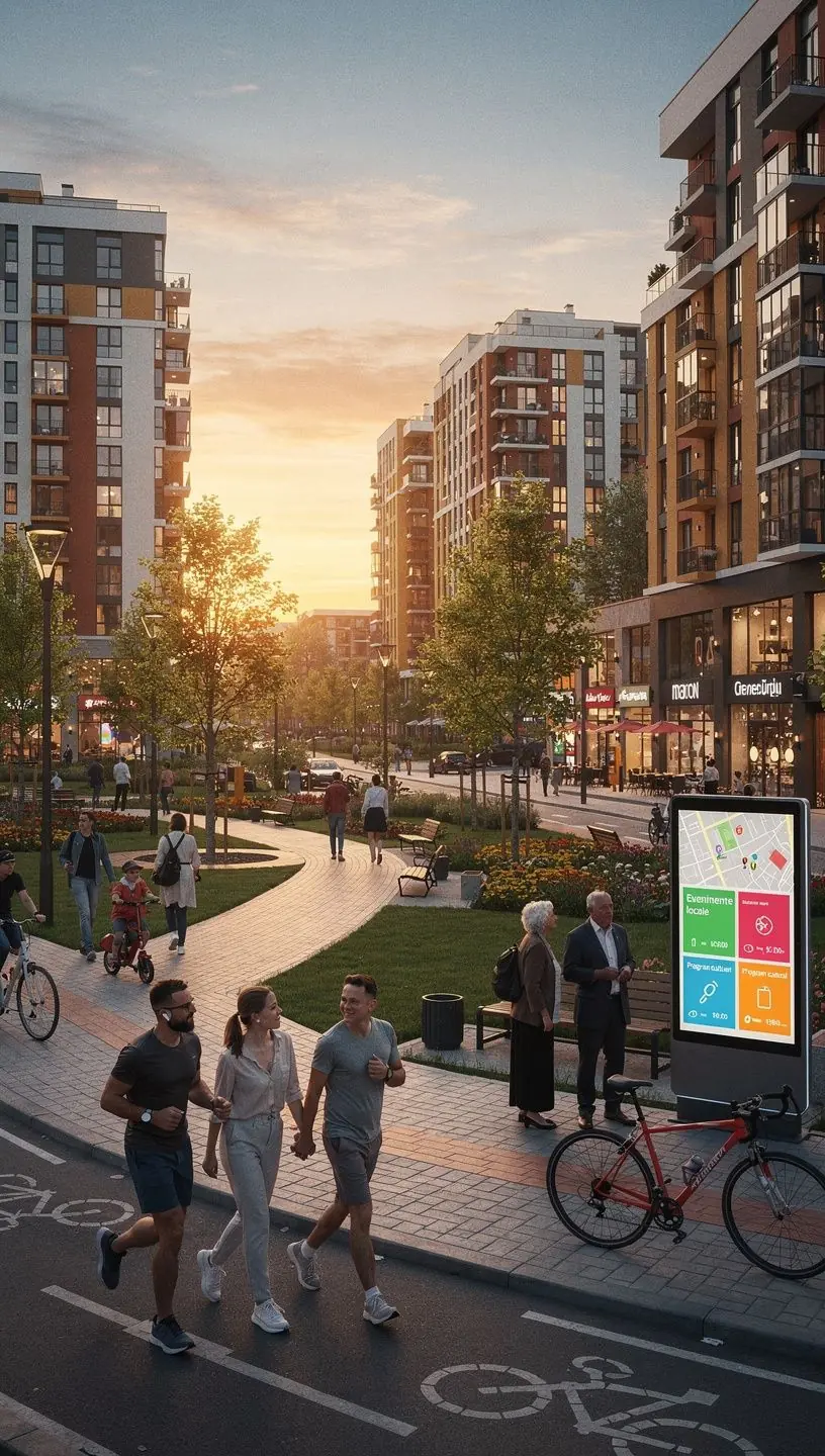 Imagine a unui sistem de iluminat stradal inteligent care optimizează consumul de energie în zone rezidențiale.