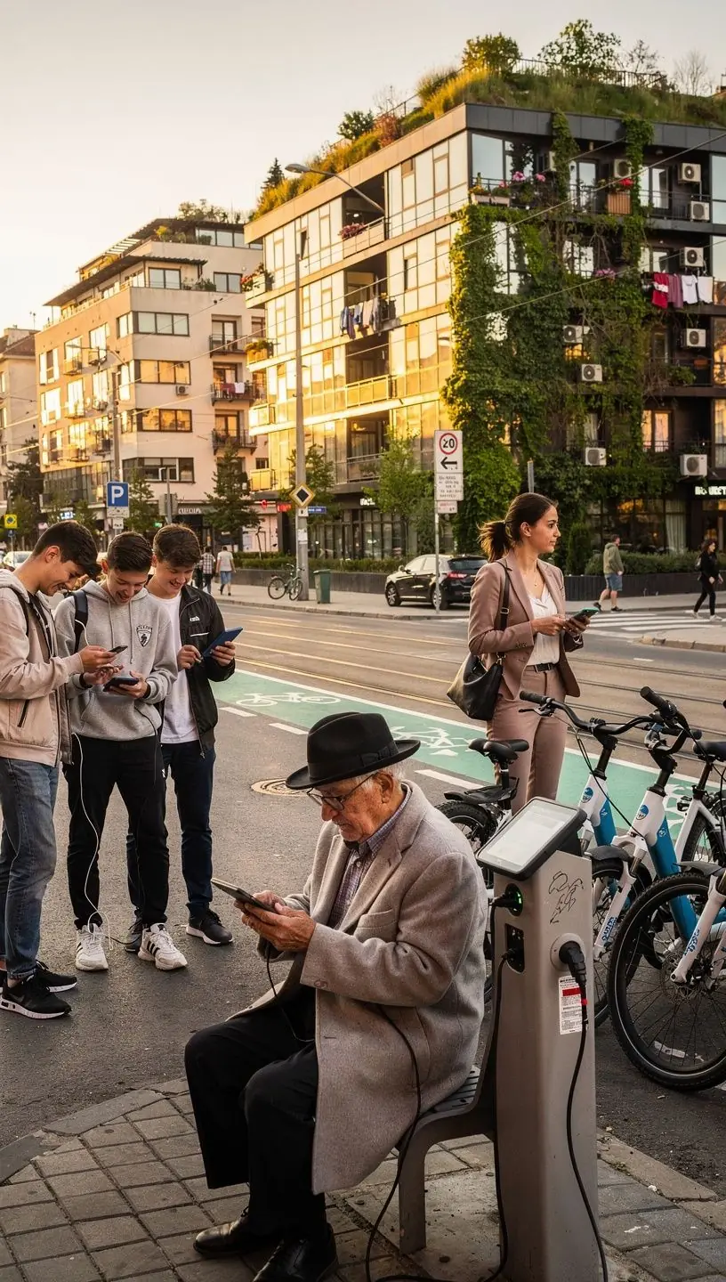 Vizualizare a unei aplicații mobile care permite locuitorilor să monitorizeze calitatea aerului în cartierul lor.